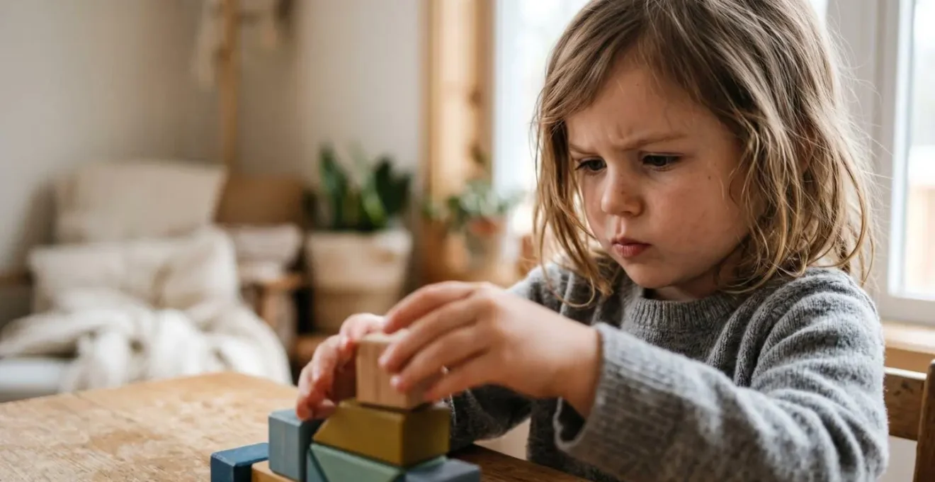 Young child engaged in focused repetitive learning activity, illustrating neural pathway development through repeated experiences