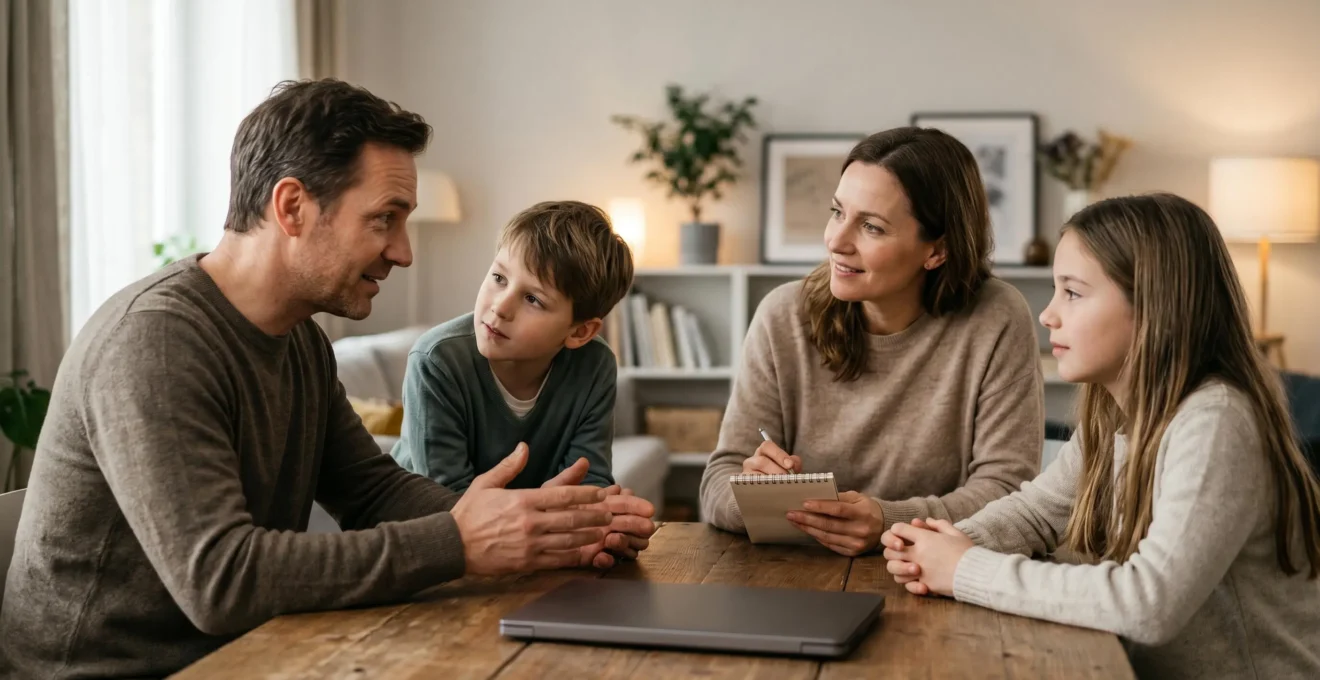 Modern family establishing digital safety boundaries in their connected home