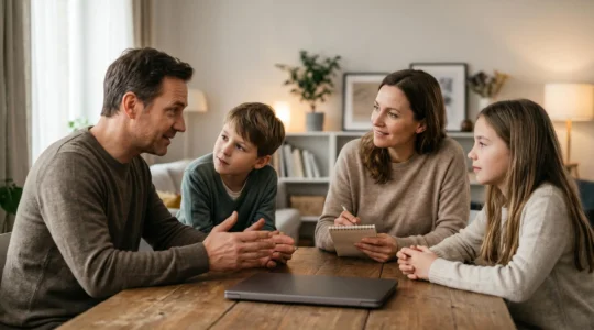 Modern family establishing digital safety boundaries in their connected home