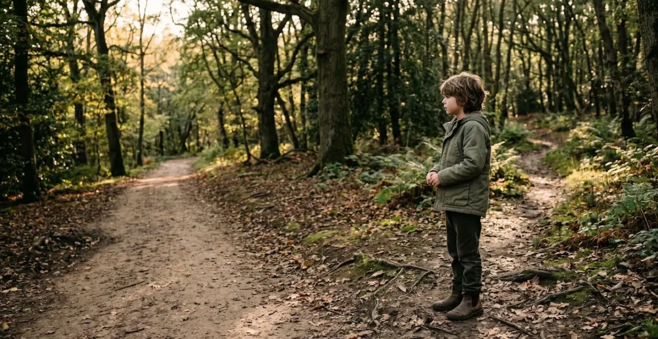 A contemplative moment showing a child making an independent moral choice in a natural setting
