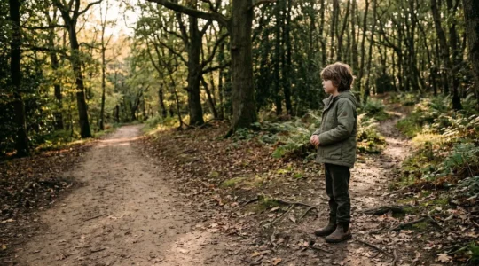 A contemplative moment showing a child making an independent moral choice in a natural setting
