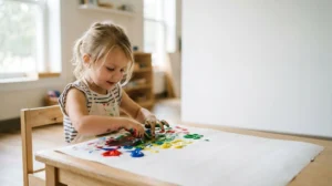 Young child engaged in creative art activity developing fine motor skills through hands-on messy play