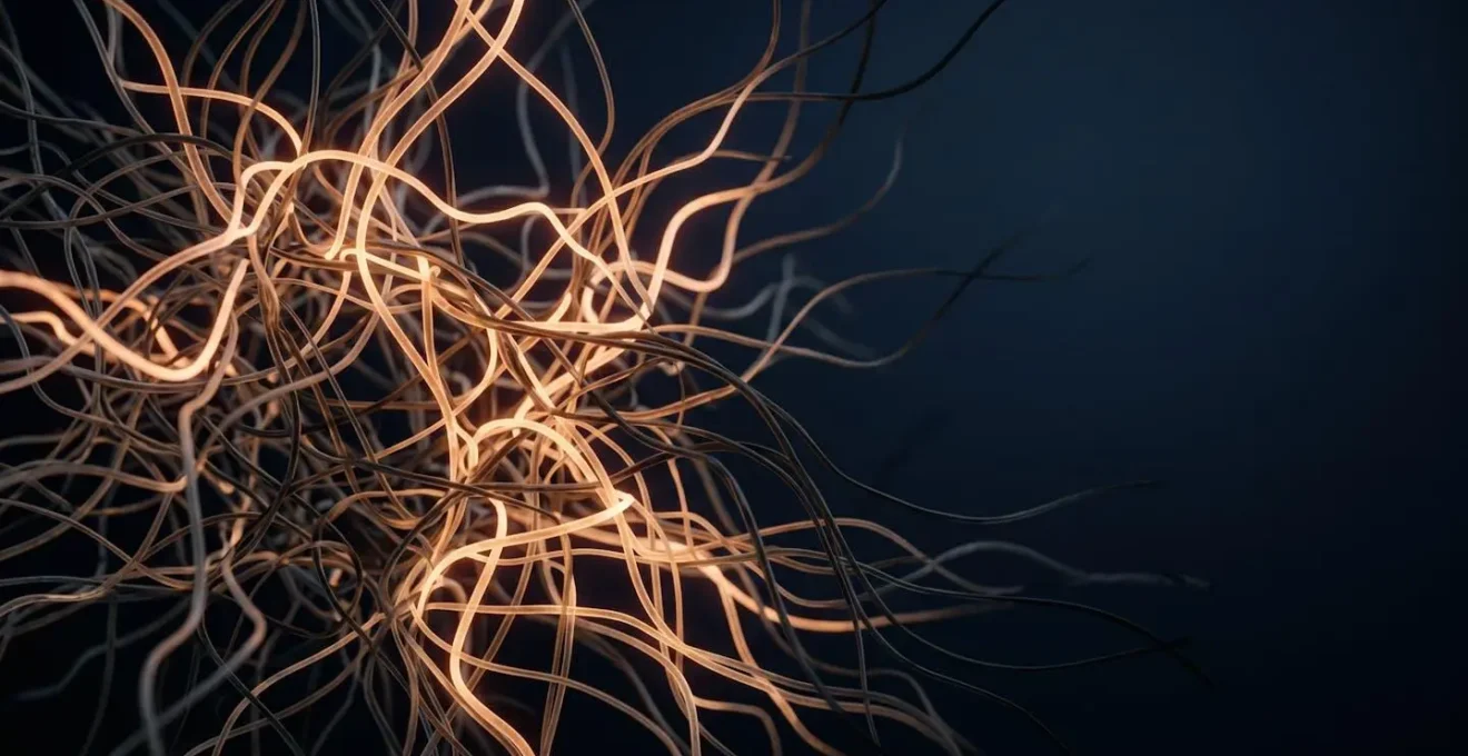 Abstract visualization of neural pathways being selectively strengthened and pruned in the developing brain